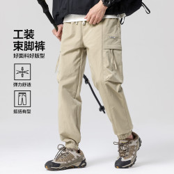 布衣传说 运动户外工装大口袋潮流锥形束脚男式休闲裤 卡其 L