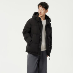 坦博尔 短款羽绒服男宽松连帽防风廓形厚款 黑色黑色 M (170)