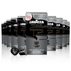 Lavazza Espresso Maestro Ristretto、Arabica 和 Robusta，深色烘焙，铝胶囊，兼容 Nespresso，零二氧化碳影响，10 包 10 粒胶囊