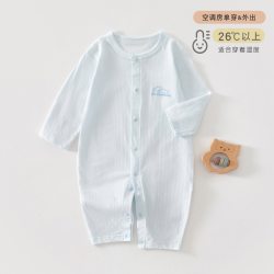 婧麒 婴儿秋季薄款提花连体衣男女宝宝长袖空调服新生儿打底哈衣服