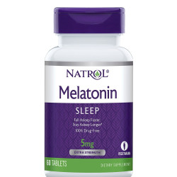 NATROL 褪黑素片，帮助您更快入睡，保持更长的Natrol 褪黑素片，帮助您更快入睡，保持更长的睡眠时间，增强免疫系统，上乘 素食，额外强度 5毫克，60片