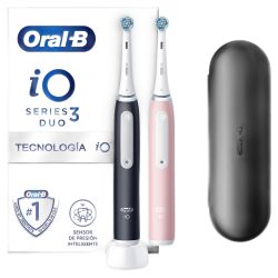 Oral-B 欧乐B iO Series 3n 电动牙刷/电动牙刷,两件装,3种清洁模式,包含 Sensitive 牙齿护理,压力传感器 &amp; 定时器,棕色设计,哑光黑色/亮粉色