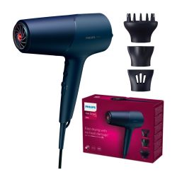 Philips 飞利浦 5000 系列吹风机 – 吹风机采用 ThermoShield 技术,体积扩散器和 9 毫米和 11 毫米蓝色和金属喷嘴(型号 BHD510/20)