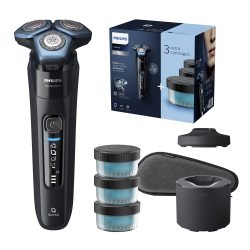 Philips 飞利浦 剃须刀系列 7000 - 男士电动干湿剃须刀，配有折叠式修剪器、清洁站、4 个清洁盒、充电站和旅行箱（型号 S7783/63）