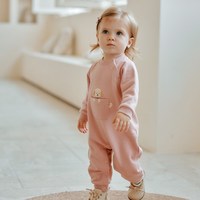 88VIP：OAK FAMILY 春秋新品新生儿对襟连体衣口袋拼接婴儿爬服宝宝衣服