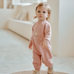 OAK FAMILY 春秋新品新生儿对襟连体衣口袋拼接婴儿爬服宝宝衣服