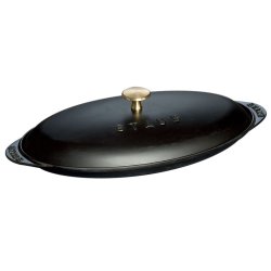 STAUB 珐宝 铸铁鱼锅 36.8厘米x20.3厘米带盖 哑光黑色 长方形 燃气灶兼容