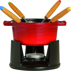 STAUB 珐宝 迷你铸铁奶酪火锅套装 10cm，适用于电磁炉，樱桃红