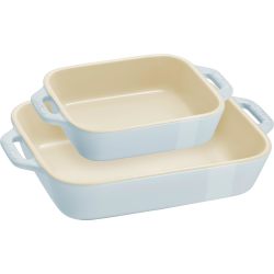 Staub Dish Z1029-461 长方形餐具,14 x 11 厘米,20 x 16 厘米,马卡龙蓝,陶瓷套装,烤盘,烤箱,微波炉适用。
