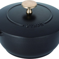 STAUB 珐宝 珐琅铸铁炖锅 黑色 S 16cm 双手柄铸铁锅 搪瓷锅 IH对应【日本正规商品】Wa-NABE 40501-000