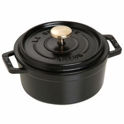 STAUB 珐宝 圆形珐琅铸铁炖锅 12cm双耳锅 哑光黑色 400ml容量 烤箱安全