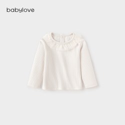 Babylove 女宝宝打底衫春秋季花边领T恤上衣儿童外出时尚百搭衣服