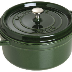 STAUB 铸铁炖锅，适用于所有炉灶类型，包括电磁炉，圆形，直径 24 厘米，容量 3.8 升，罗勒绿