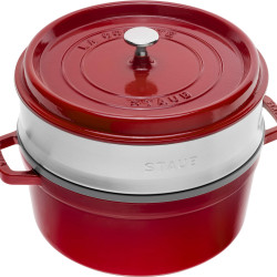 STAUB 珐宝 圆形带蒸笼铸铁锅，5.2 升，26厘米，樱桃红色