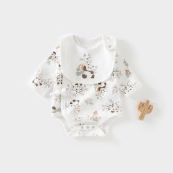 婴儿包屁衣早春长袖宝宝衣服新生婴儿连体衣送围嘴三角哈衣爬服