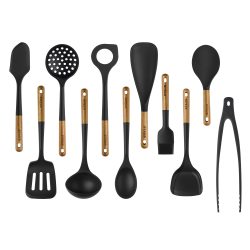 STAUB 珐宝 11件套硅胶木柄厨具套装锅铲勺夹刀耐高温 不粘锅可用 黑色