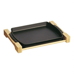 Staub 珐宝 铸铁长方形烤盘 (带木质隔热架) 30cm 哑光黑