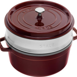 STAUB 珐宝 1133887带有蒸笼的圆形砂锅26厘米 红石榴汁色