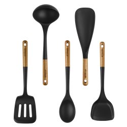 STAUB 珐宝 5件套硅胶木柄厨具套装 锅铲和勺 耐高温 不粘锅可用 黑色