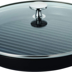 STAUB 珐宝 平底锅 黑色 26cm 带玻璃盖的烤盘 支持双手 铸造 Hollow IH 40508-302