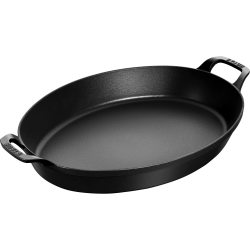 STAUB 珐宝 椭圆形铸铁烤盘 36cmx28cm 带盖烘焙盘 烤箱洗碗机电磁炉通用 哑光黑色 法国制造