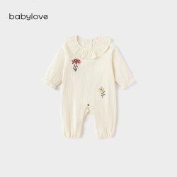 Babylove [限时回馈价]babylove女宝宝连体衣春秋纯棉纱布哈衣荷叶领外出服