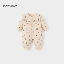 Babylove 女宝宝夹棉连体衣冬季纯棉哈衣爬服加厚棉服