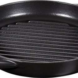 STAUB 珐宝 纯烤架 圆形 黑色 22厘米 烧烤锅 双手柄 铸铁锅 搪瓷 IH适用 【日本正规商品】 Grill &amp; Frying Pan 40511-520