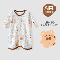 维尼酷克 婴儿睡衣春秋纯棉婴幼儿小月龄护肚长袖连体衣宝宝防踢夏薄款睡袍