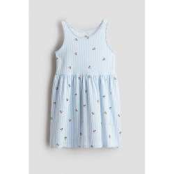 H&M HM童装女童2025春季洋气可爱无袖圆领印花棉质微喇裙1157735