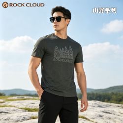 Rock Cloud 岩云夏季男款圆领短袖衫薄款通勤简约休闲印花短袖T恤舒适上衣