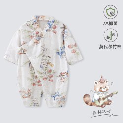 维尼酷克 婴儿衣服宝宝长袖连体衣夏季薄款竹棉莫代尔纱布哈衣男女和尚服