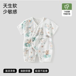 维尼酷克 婴儿短袖连体衣夏季薄款新生儿0-6月初生宝宝哈衣爬服空调服