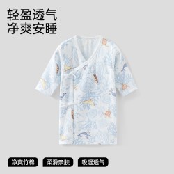 维尼酷克 婴儿睡衣小月龄夏季薄款初生幼儿和尚服纱布睡裙宝宝护肚防踢睡袍