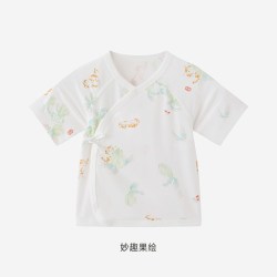 英氏 婴儿衣服宝宝夏季短袖家居服上衣抑菌防螨半背衣
