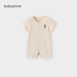 Babylove 婴儿连体衣夏季薄款短袖彩棉提花透气哈衣爬服宝宝夏装