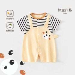 高探 2件装 婴儿短袖连体衣纯棉无骨新生儿夏季衣服薄款男宝宝外穿夏装