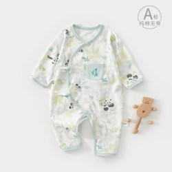 小聪熊 新生婴儿衣服 夏季薄款长袖连体衣 纯棉a类夏装