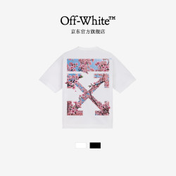 OFF-WHITE ™情侣装新款双箭头刺绣短袖T恤男士高端纯棉短袖衣服女上衣樱花 白色 2XL