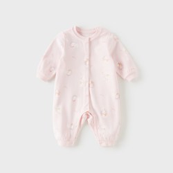 戴维贝拉 婴儿衣服抗菌防螨爬服秋装新生儿睡衣女宝A类纯棉连体衣
