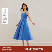 茵曼 莱赛尔|茵曼法式方领百褶背心连衣裙2026夏季女装新款无袖A字裙 克莱因蓝 L