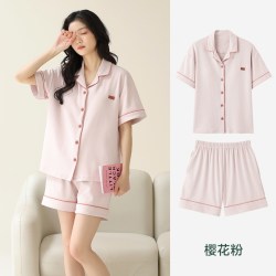 都市丽人 纯棉睡衣女款秋季春2026新款长袖简约大码短袖家居服套装