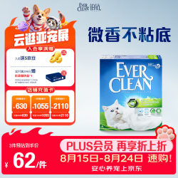铂钻 EverClean膨润土猫砂除臭结团活性炭 微香型（小绿盒）5.4kg/6L 遇湿散香-绿盒-5.4kg