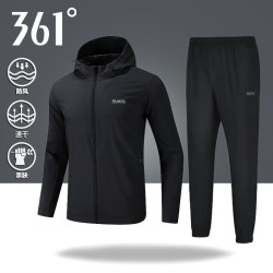 361° 361度运动套装男2026秋季新款梭织连帽风衣束脚长裤跑步运动服男