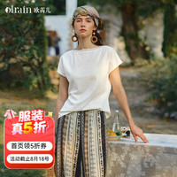 OLRAIN 2026年新款夏季一字领花边设计法式白色休闲简约短袖T恤女 白色 M