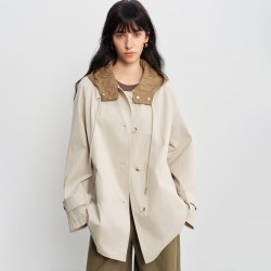 自巧 巧裁小个子工装风连帽撞色风衣女2026年春季新品