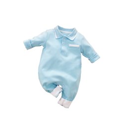 yierying纯棉连体衣男婴儿纯色休闲衣服婴幼儿0-18月Polo棉质爬服