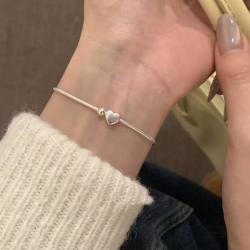 半日逅屿 S925镀银韩版爱心小圆珠手链女轻奢小众设计手串简约百搭精致手饰 爱心蛇骨手链