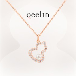 Qeelin 麒麟Wulu系列18K玫瑰金珍珠钻石葫芦项链