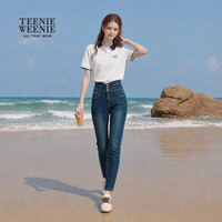 TEENIE WEENIE 小熊女装休闲修身高腰裤复古水洗牛仔裤长裤 深蓝色